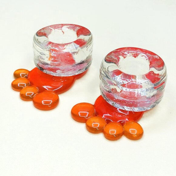 Vintage 90s Fused Glass Candleholder "Barefoot" Set: Eric Mathieu Designer MTL - Picture 2 of 10